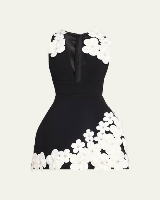 Estelle Deep V-Neck Floral Applique Mini Dress